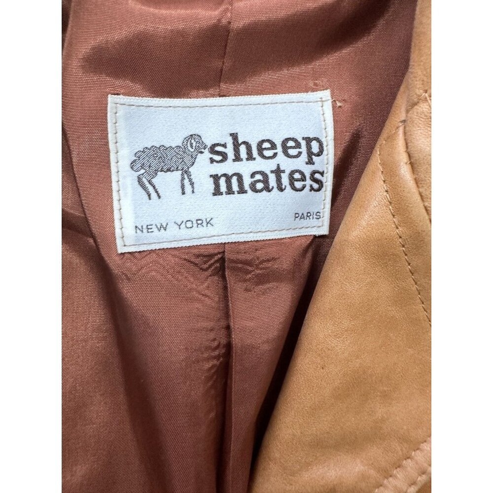 VTG Sheep Mates NY Paris Leather Coat Jacket Womens M Belted 70’s Retro Groovy - Picture 3 of 11